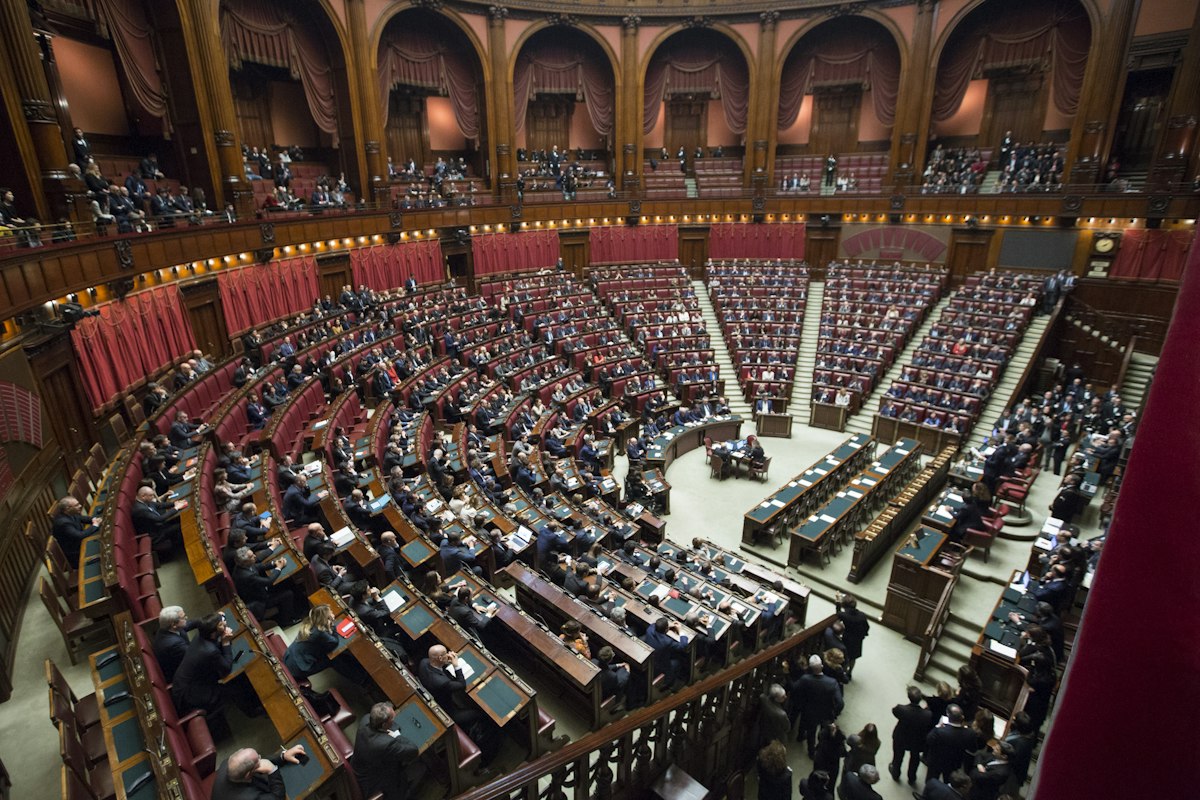 A legislative chamber with rows of seats